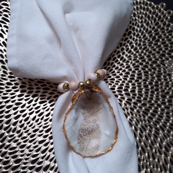 Set of 6. Natural Oyster Shell Napkin Rings - Picture 1 of 4